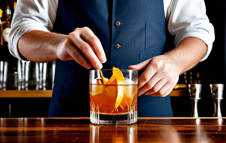 Classic Cocktails with a Twist**

"A professional bartender carefully crafting an Old Fashioned cocktail with smoked whiskey and an orange peel garnish, safe for work, appropriate content, fully clothed, professional bar setting, well-lit, perfect anatomy, natural proportions, family-friendly atmosphere, high quality photography."

**