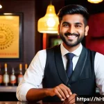 바텐더 직업의 매력 - A vibrant Indian bar scene featuring a skilled bartender of South Asian descent, wearing a crisp whi...